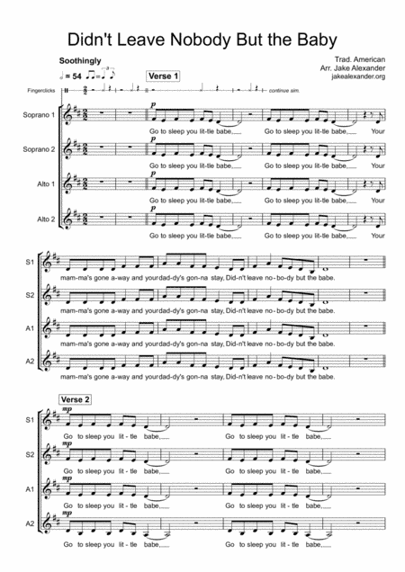 Didn't Leave Nobody but the Baby - SSAA a cappella (arr. Jake Alexander)