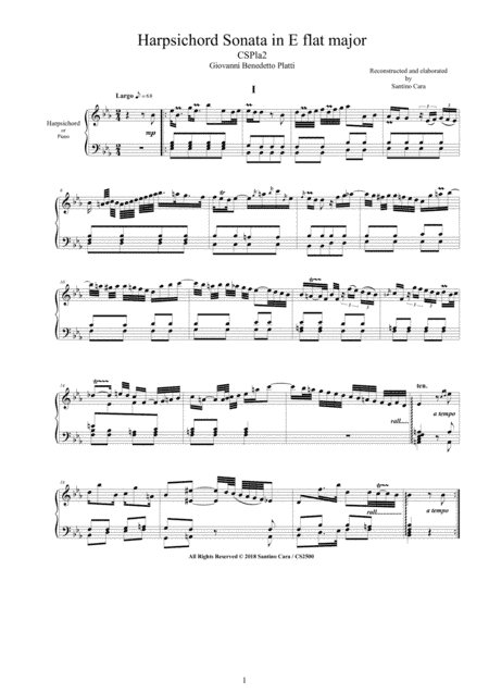 Platti - Harpsichord (or Piano) Sonata in E flat major CSPla2 - Complete score (arr. Santino Cara)