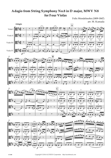 Adagio from String Symphony No.8 in D major, MWV N8 for Four Violas (arr. Mikio Kamada)