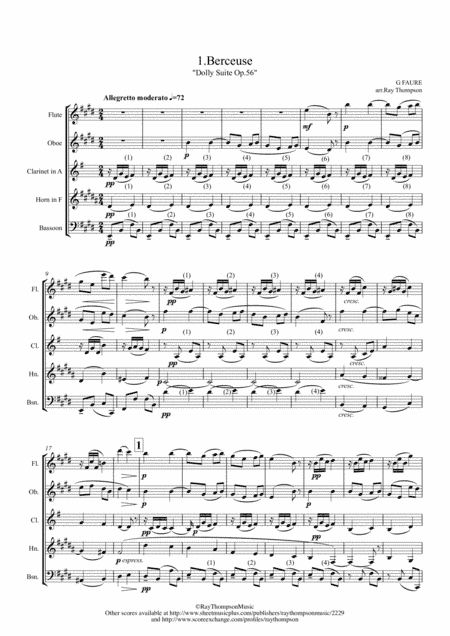 Fauré: Dolly Suite Op.56 Mvt.1 Berceuse (original key) - wind quintet (arr. Ray Thompson)