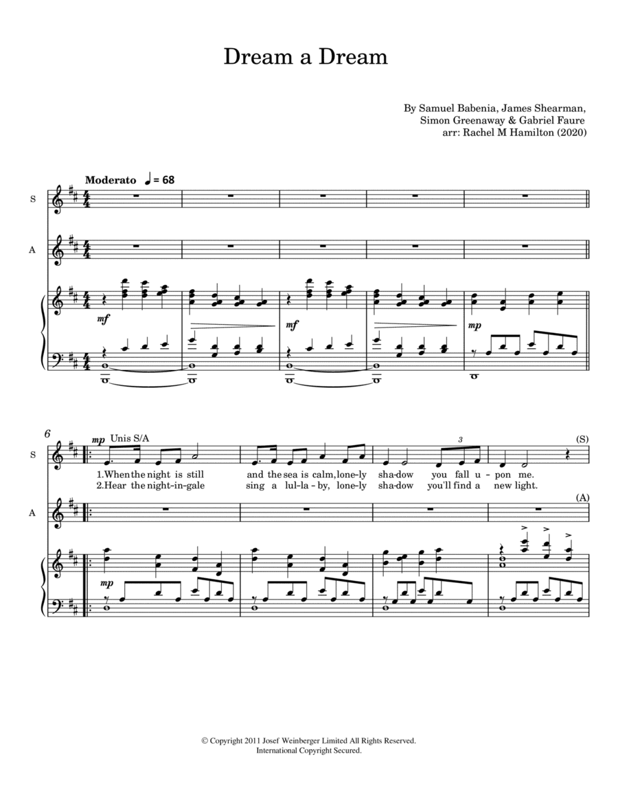 Dream A Dream (arr. Rachel M Hamilton (UK))