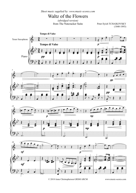 Nutcracker Suite: Waltz of The Flowers - Tenor Saxophone and Piano (arr. Anne Christopherson GRSM ARCM)