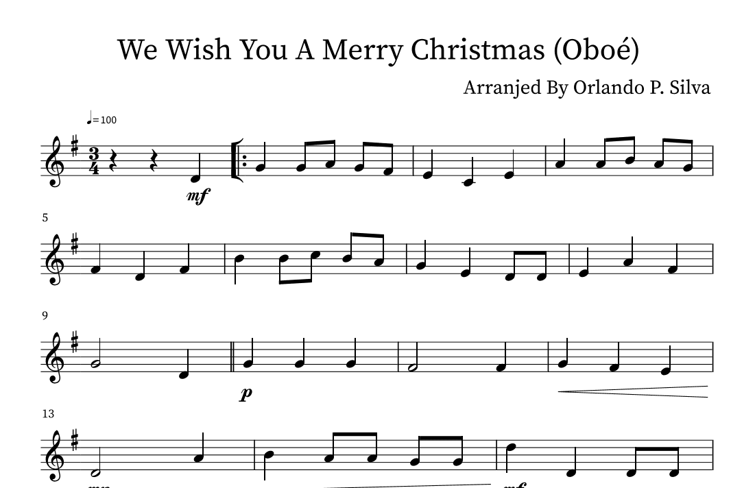 We Wish You A Merry Christmas (oboé) (arr. Orlando P. Silva)