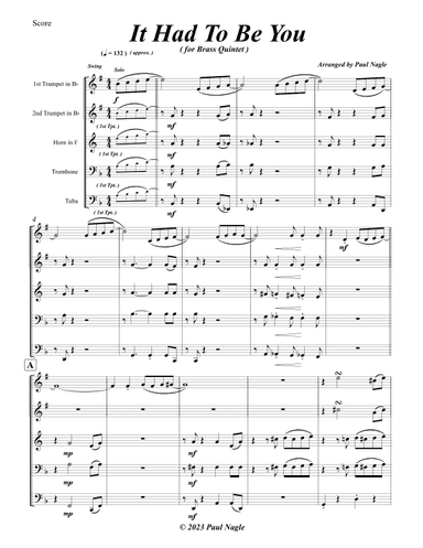 It Had To Be You (arr. Paul Nagle)