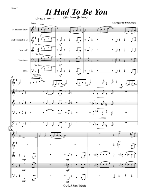 It Had To Be You (arr. Paul Nagle)