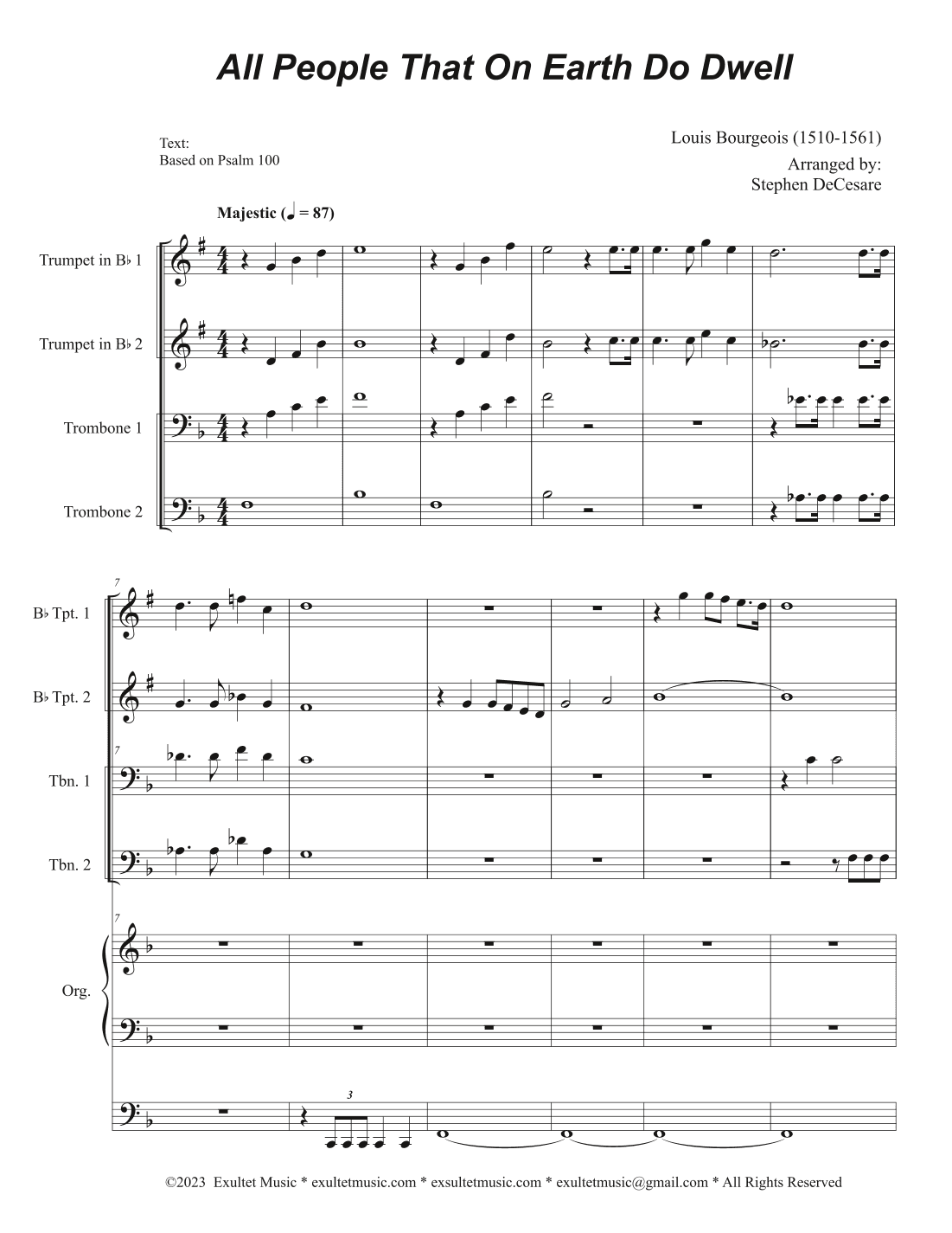 All People That On Earth Do Dwell (Vocal Trio - (SAB) (Full Score - Alternate) - Score Only (arr. Stephen DeCesare)