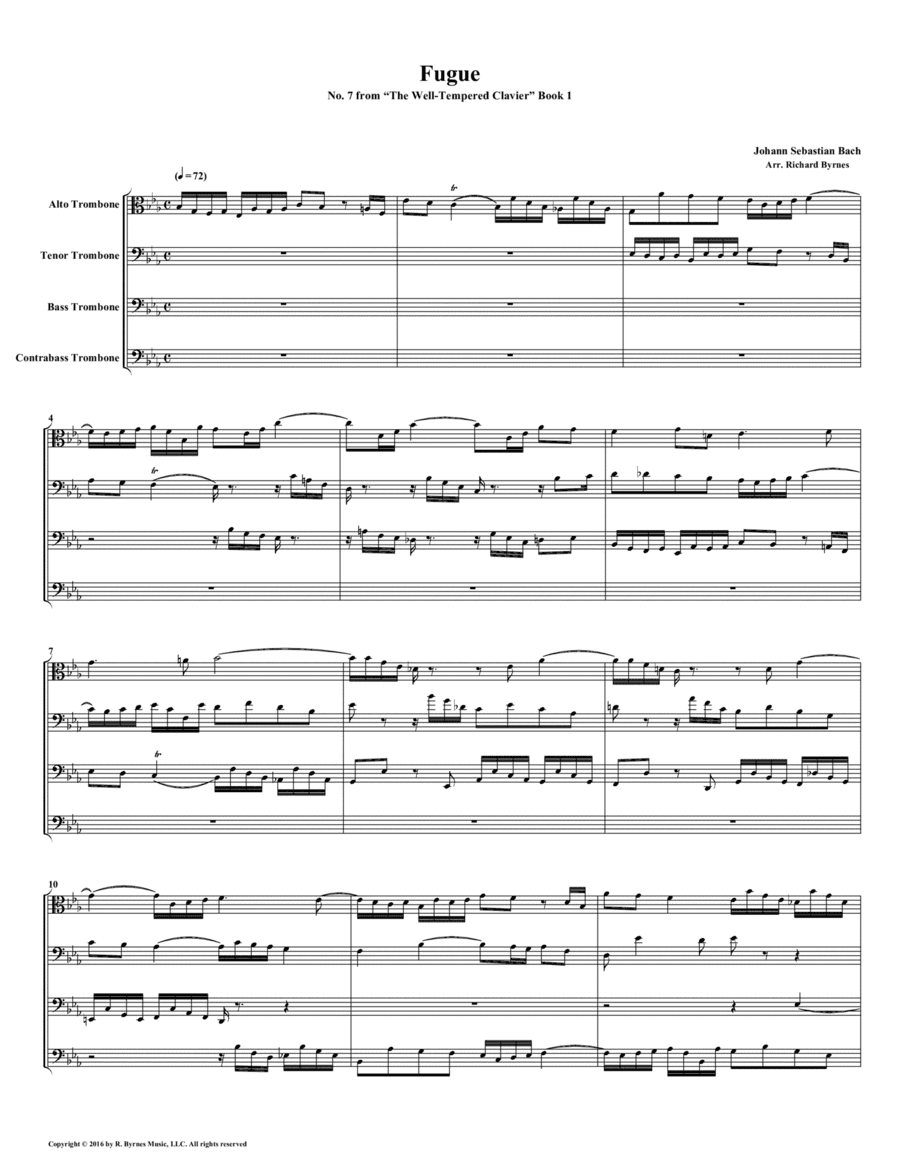 Fugue 07 from Well-Tempered Clavier, Book 1 (Trombone Quartet) (arr. Richard Byrnes)