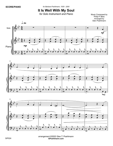 IT IS WELL WITH MY SOUL - Any orchestral instrument with Piano accompaniment (Grade 2) (arr. Glen Poehlmann)