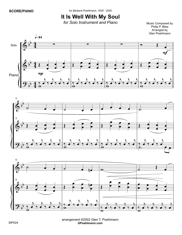 IT IS WELL WITH MY SOUL - Any orchestral instrument with Piano accompaniment (Grade 2) (arr. Glen Poehlmann)