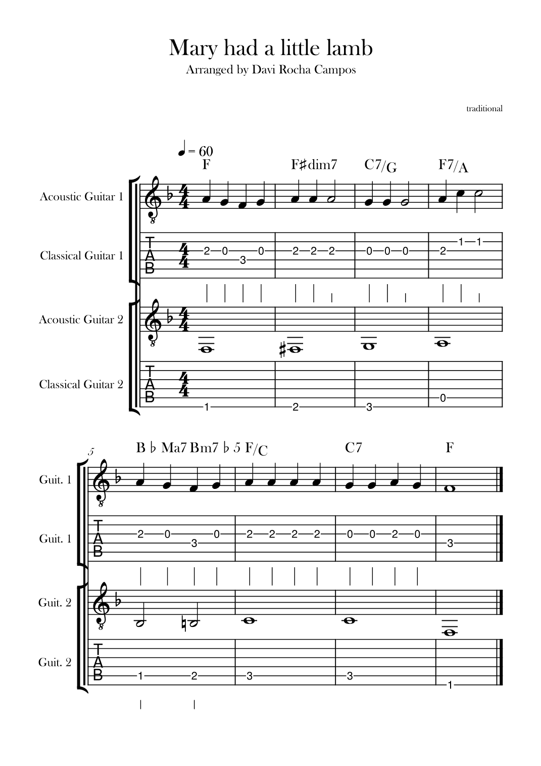 Mary had a little lamb (arr. Davi Rocha Campos)