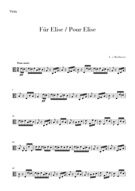 Pour Elise (Für Elise) for Viola (arr. Cadenza Editions)