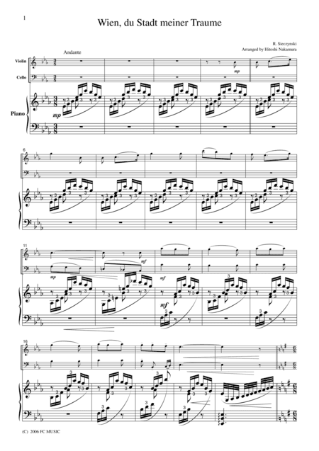 Sieczynsky  Vienna, City of my Dreams, for piano trio, PS001 (arr. H. Nakamura)