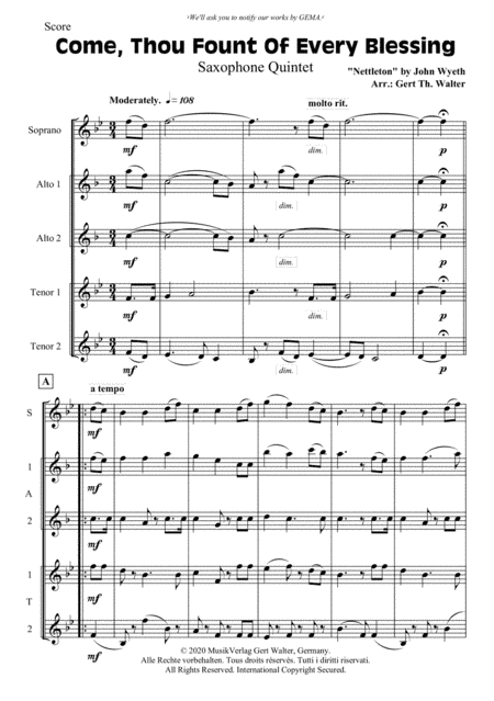 Come, Thou Fount Of Every Blessing (arr. Gert Th. Walter)