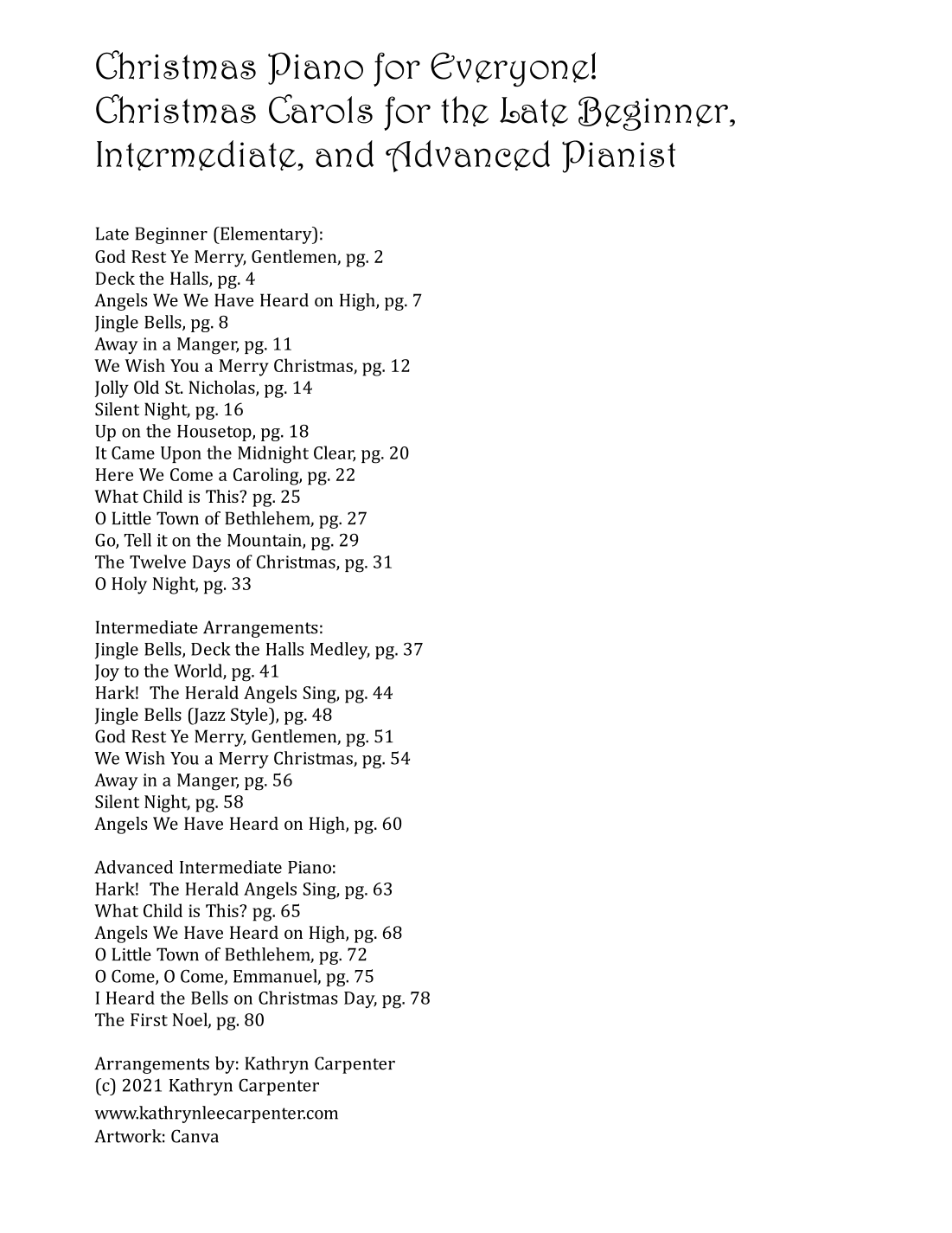 Christmas Piano for Everyone (Late Beginner, Intermediate, and Advanced) (arr. Kathryn Carpenter)