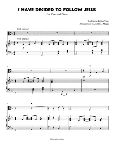 I Have Decided to Follow Jesus - Viola and piano (arr. Judith L. Maggs)
