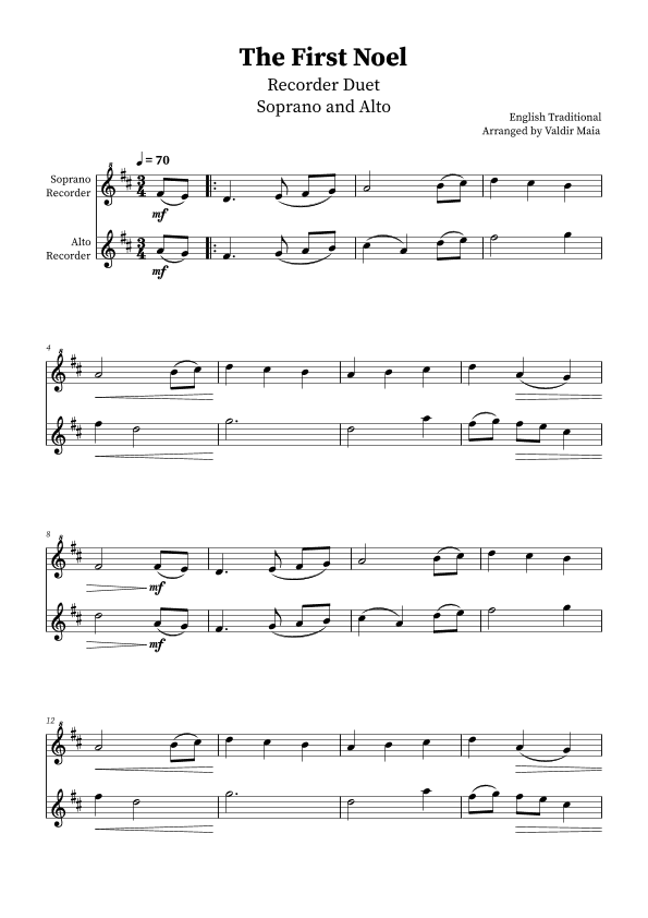 The First Noel - Recorder Duet (arr. Valdir Maia)