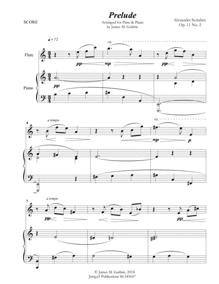 Scriabin: Prelude Op. 11 No. 2 for Flute & Piano (arr. James M. Guthrie, ASCAP)