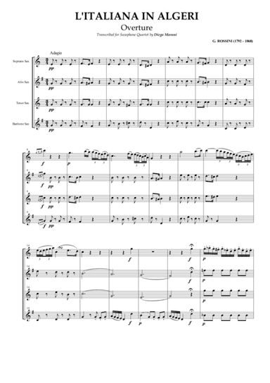 Overture from L'italiana in Algeri for Saxophone Quartet (SATB) (arr. Diego Marani)