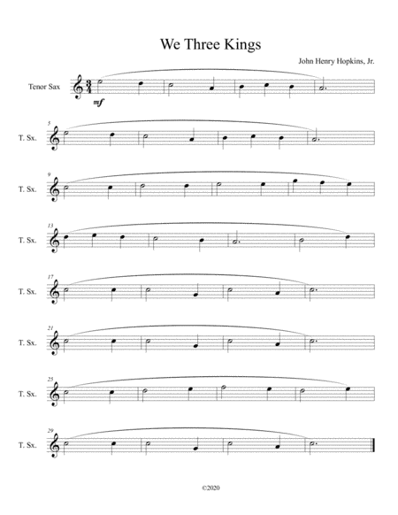 We Three Kings for solo tenor sax (arr. B C Dockery)