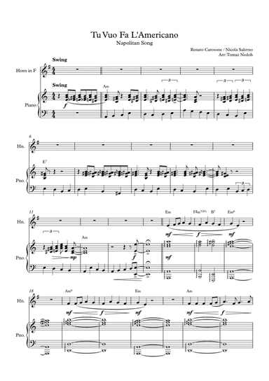 Tu Vuo Fa L'americano (arr. Tomaz Nedoh)