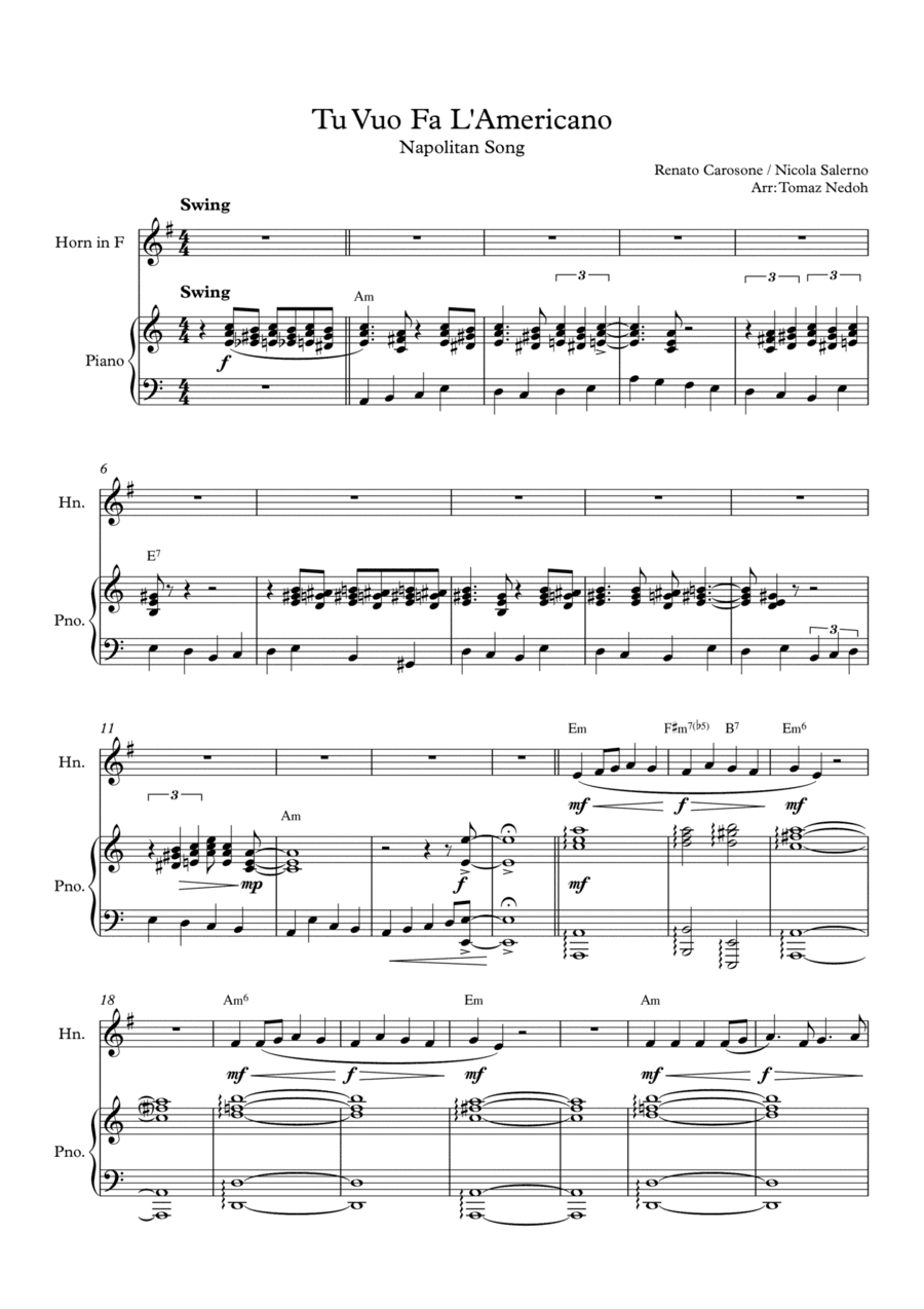 Tu Vuo Fa L'americano (arr. Tomaz Nedoh)
