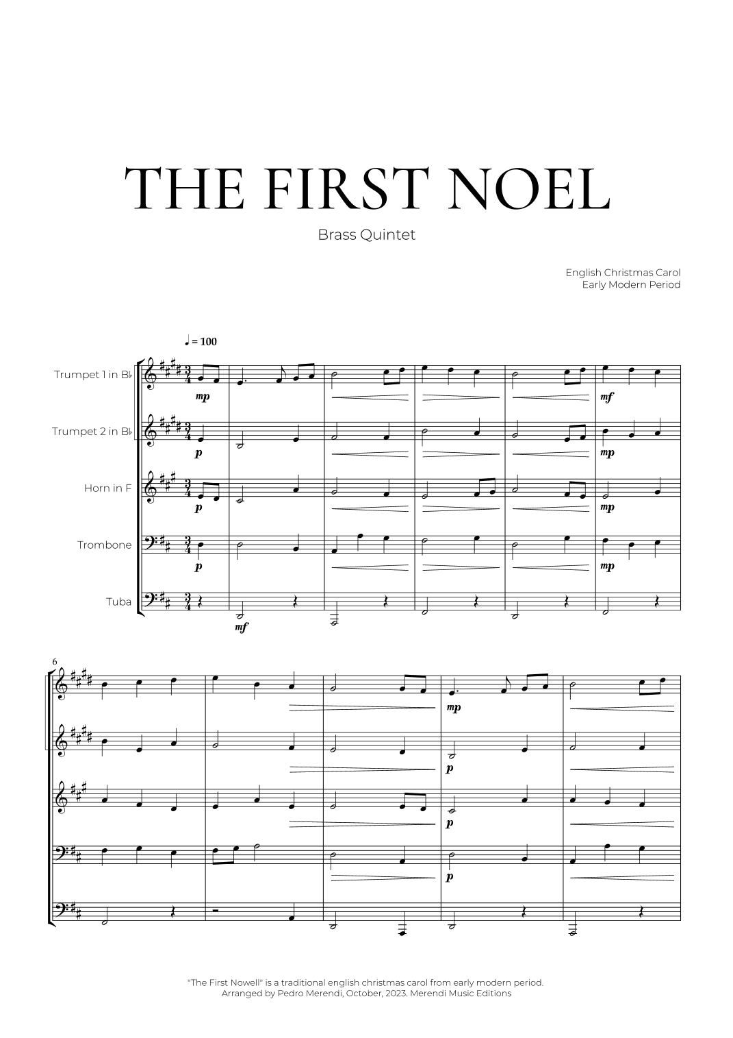 The First Noel (Brass Quintet) - Christmas Carol (arr. Pedro Merendi)