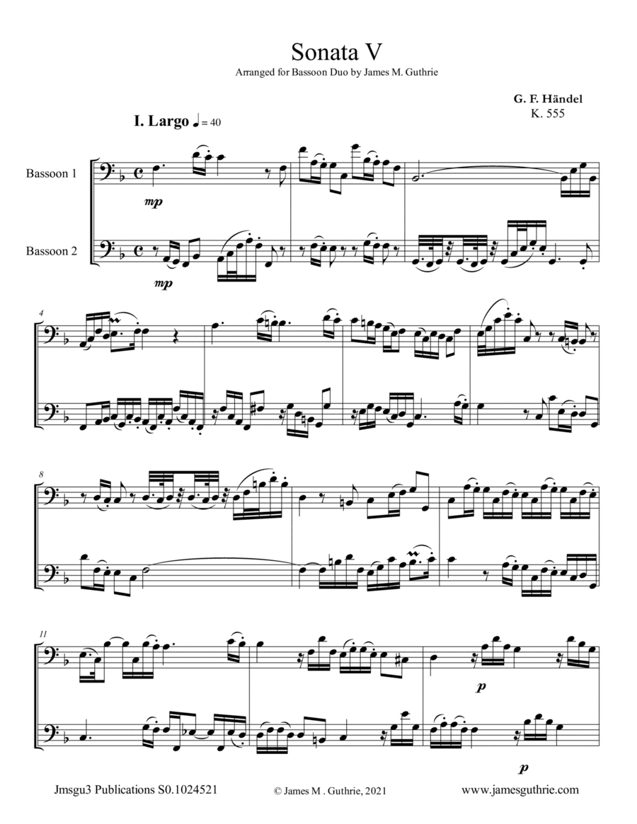 Handel: Sonata No. 5 for Bassoon Duo (arr. James M. Guthrie)