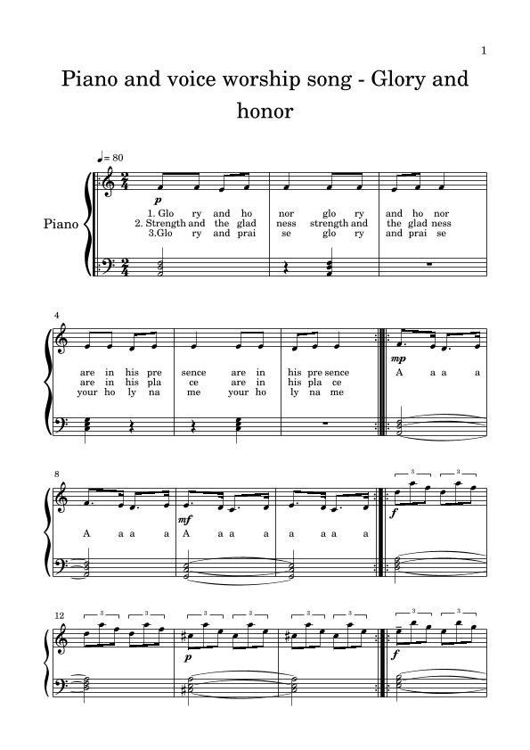 Piano and voice worship song - Glory and honor