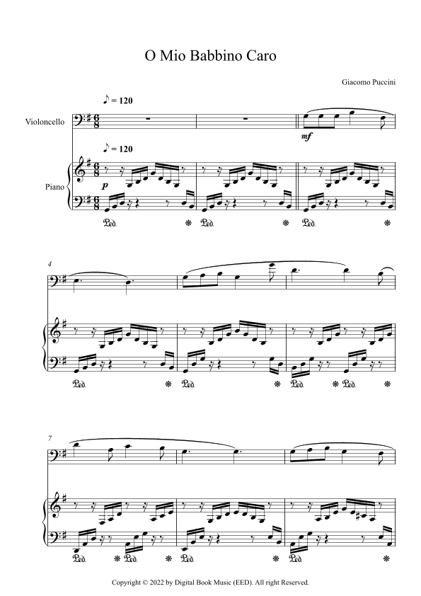 O Mio Babbino Caro - Giacomo Puccini (Cello + Piano) (arr. Digital Book Music)