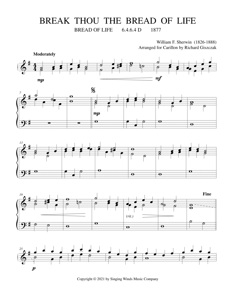 Break Thou the Bread of Life  (BREAD OF LIFE) (arr. Richard Giszczak)