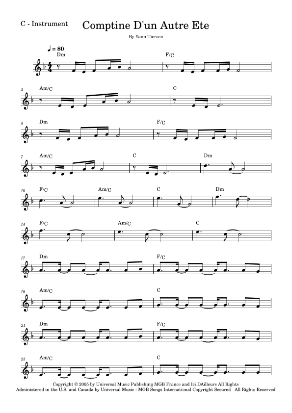 Comptine D'un Autre Été: L'après-midi (arr. Fabio Eduardo de Oliveira)