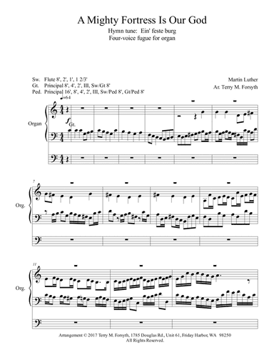 "A Mighty Fortress Is Our God", organ solo, 4-voice fugue (arr. Terry M. Forsyth)