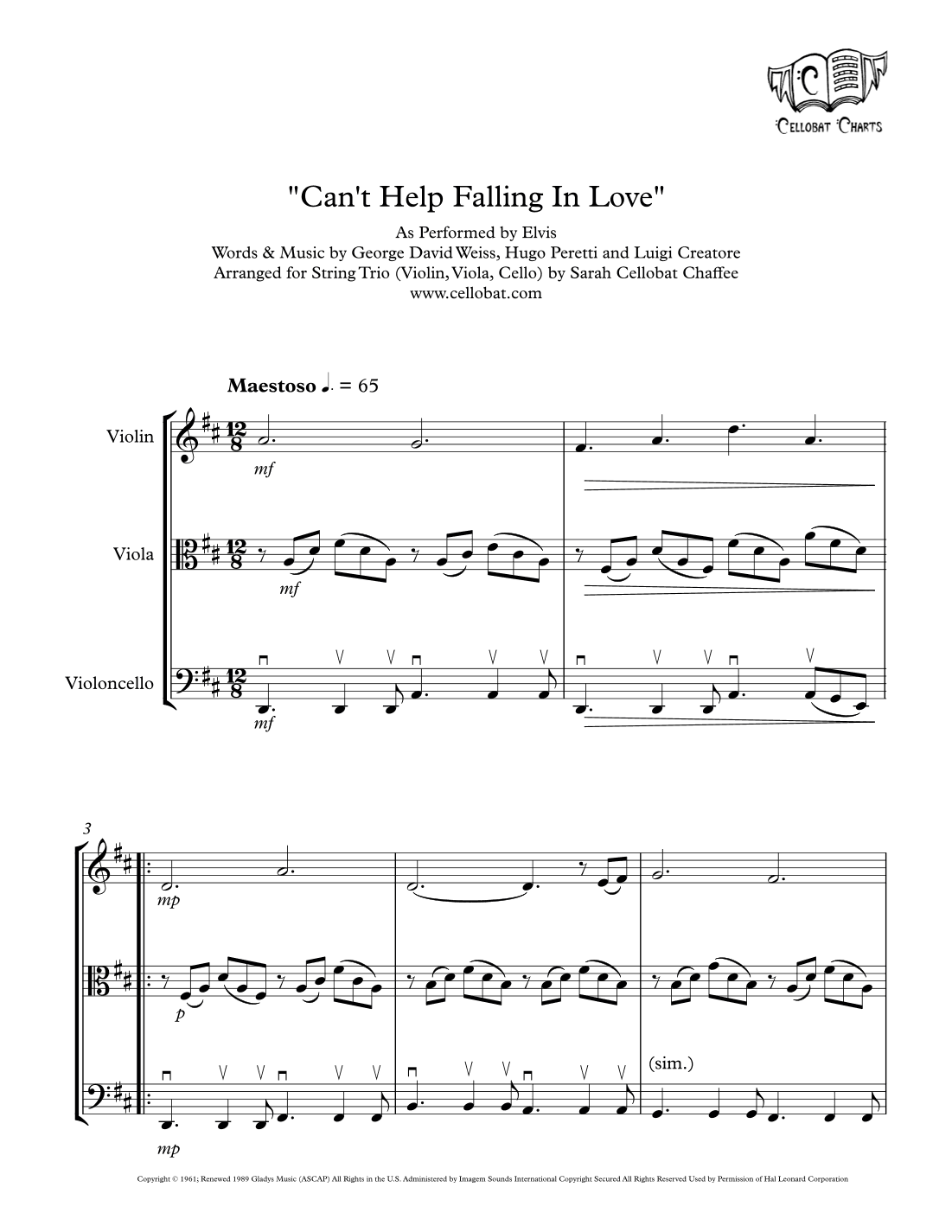 Can't Help Falling In Love (arr. Sarah Cellobat Chaffee)