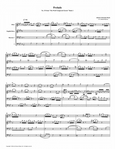 Prelude 19 from Well-Tempered Clavier, Book 1 (Double Reed Quartet) (arr. Richard Byrnes)