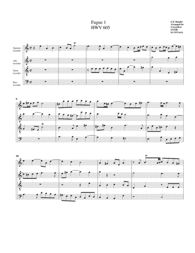 Fugue no.1, HWV 605 (arrangement for 4 recorders) (arr. Gil Garty)