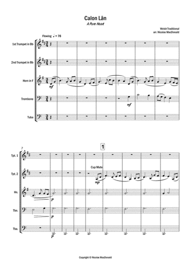 Calon Lan for Brass Quintet (arr. Nicolas MacDonald)