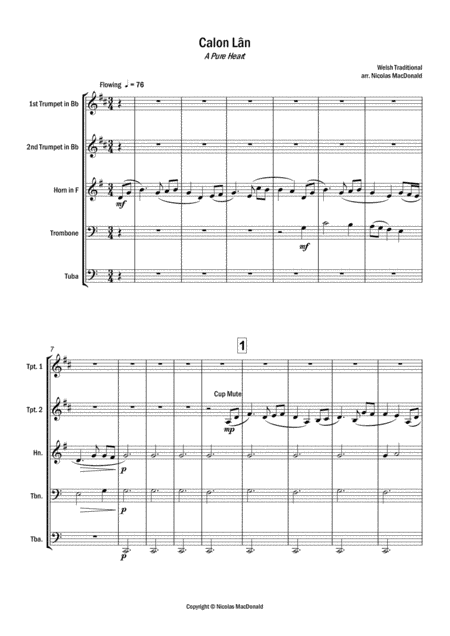 Calon Lan for Brass Quintet (arr. Nicolas MacDonald)