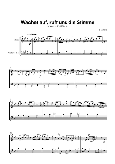Johann Sebastian Bach - Wachet auf, ruft uns die Stimme (for Flute and Cello) (arr. Cadenza Editions)