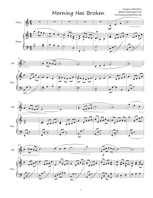 Morning Has Broken (Bunessan) for Oboe and Piano (arr. Dr. Gregory Hamilton)