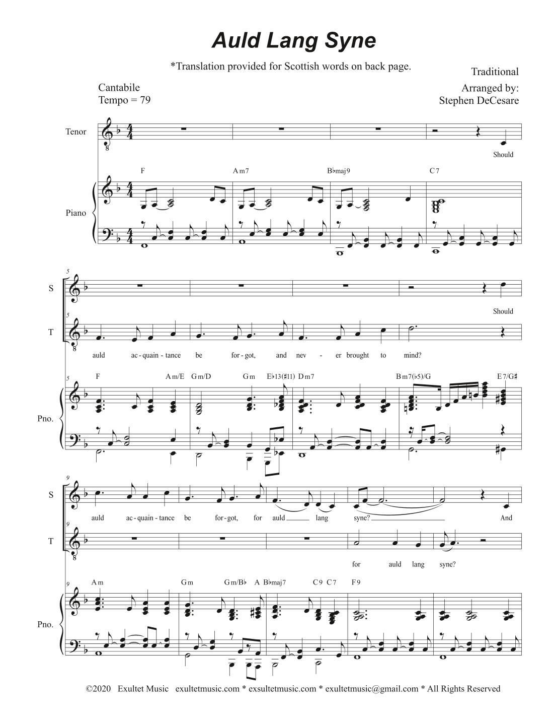 Auld Lang Syne (Duet for Soprano and Tenor solo) (arr. Stephen DeCesare)