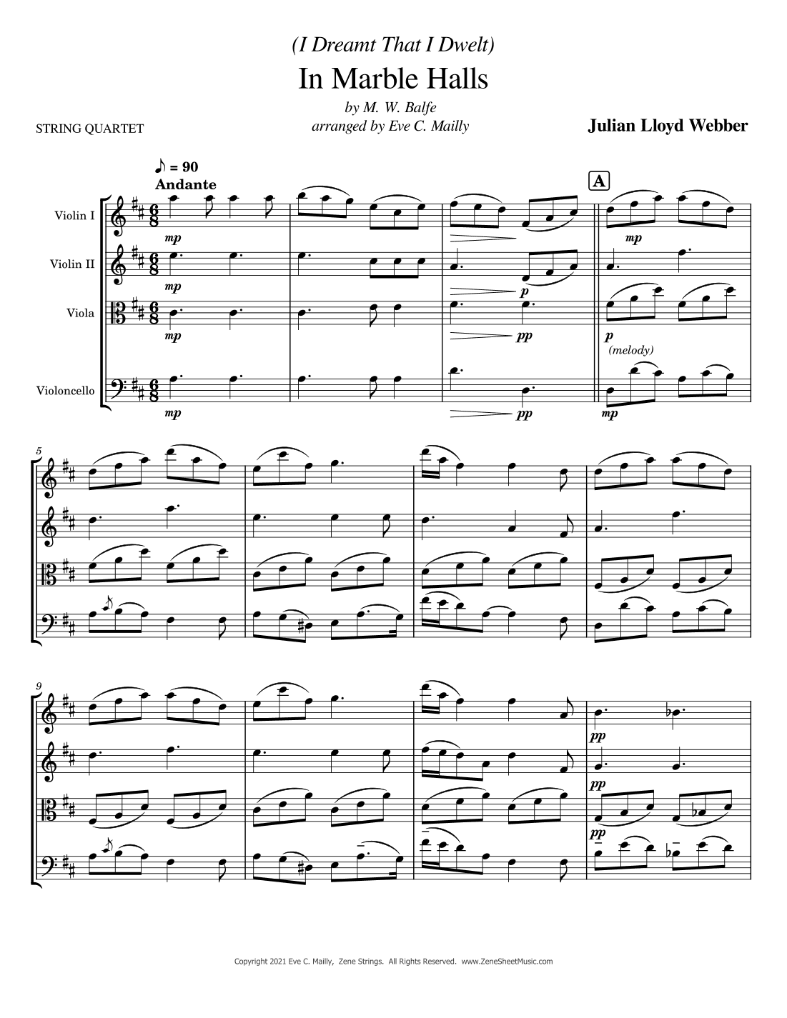 In Marble Halls - String Quartet (arr. Eve C. Mailly - Zene Strings)