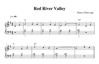 Red River Valley - piano sheet music (arr. Piano eTutor app)