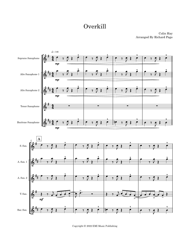 Overkill (arr. Richard Page)