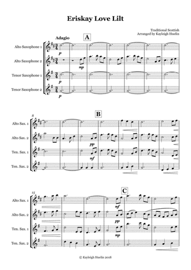 Eriskay Love Lilt - Saxophone quartet (AATT) (arr. Kayleigh Huelin)
