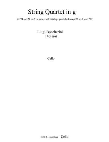 String Quartet in g minor, G.194, cello (arr. Joan Dyer)