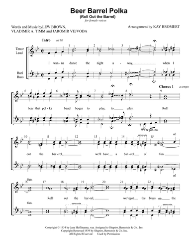 Beer Barrel Polka (roll Out The Barrel) (arr. Kay Bromert)