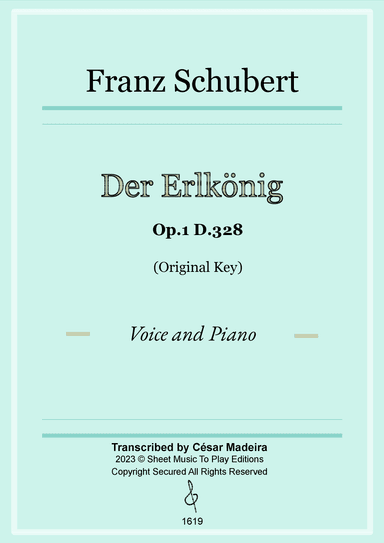 Der Erlkönig by Schubert - Voice and Piano - Original Key (Full Score and Parts) (arr. César Madeira)