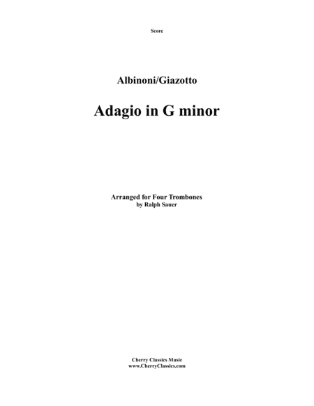 Adagio in G minor for Four Trombones (arr. Sauer, Ralph)