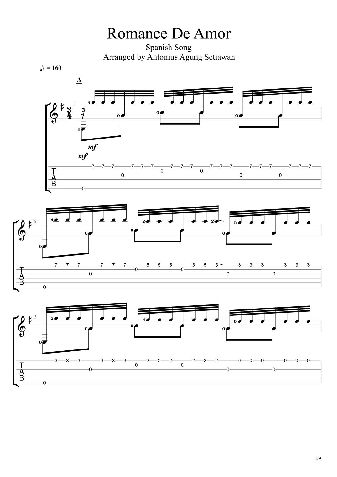 Romance De Amor Tremolo (arr. Antonius Agung Setiawan)