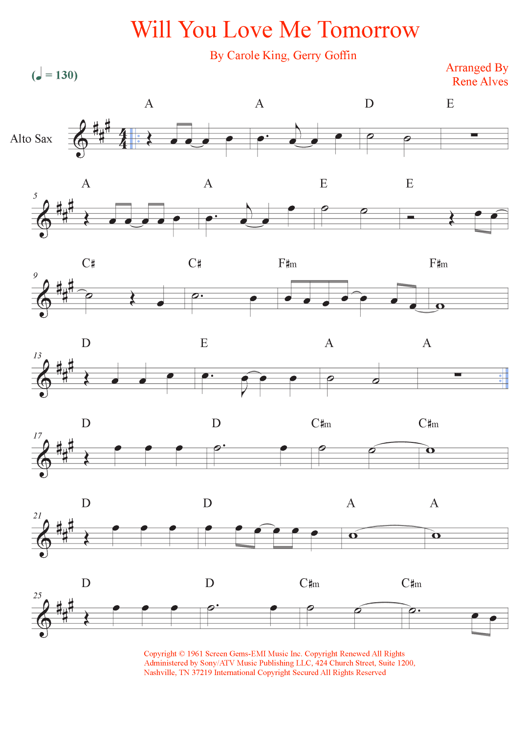 Will You Love Me Tomorrow (will You Still Love Me Tomorrow) (arr. Rene Alves)